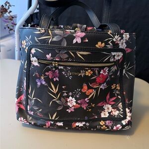 Liz Claiborne Black and Floral Shoulder Bag